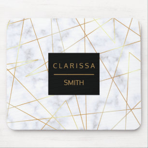 Mousepad elegante pintinho, mármore branco, dourado, geom