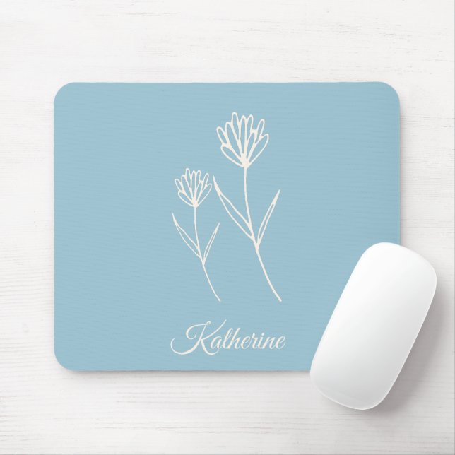 Mousepad Elegante Poeira Azul Simples Flor Esportes (Com mouse)