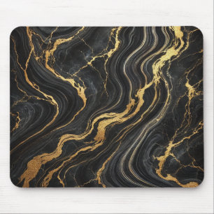 Mousepad Elegante Preto e Dourado com Aparência de Mármore 