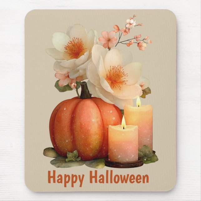 Mousepad Elegante Pumpkin e Flores Halloween (Frente)
