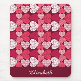 Mousepad Elegante Red Pink Quebra-cabeça Heart Pattern Name