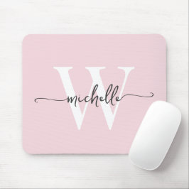 Mousepad Elegante Rosa Bege Feminino Nome Monograma Script