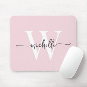 Mousepad Elegante Rosa Bege Feminino Nome Monograma Script