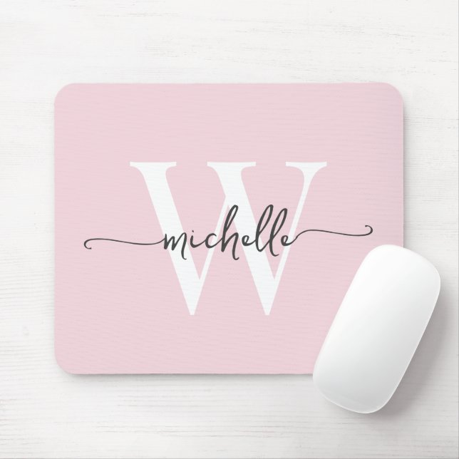Mousepad Elegante Rosa Corado Feminino Nome Monograma Scrip (Com mouse)