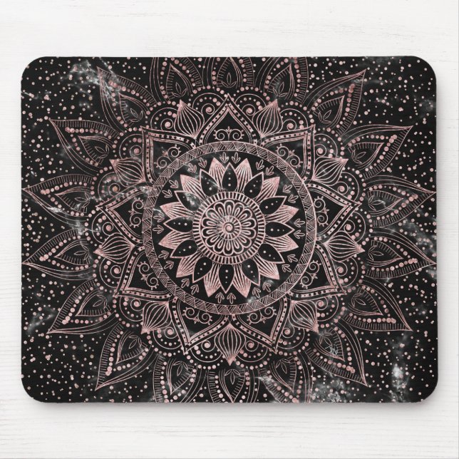 Mousepad Elegante Rosa Dourado Dots Mandala Marble (Frente)