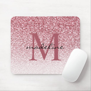 Mousepad Elegante Rosa Dourado Glitter Girly Monograma
