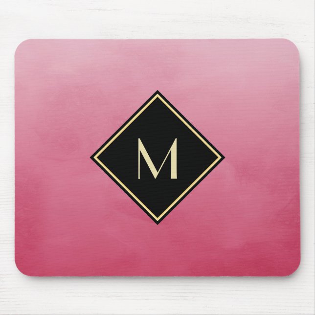 Mousepad Elegante Rosa Esmagada Com Monograma Simples Doura (Frente)