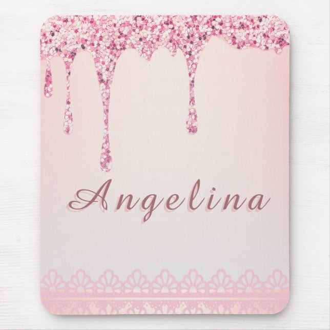 Mousepad Elegante Rosa Glam Glitter Drip (Frente)