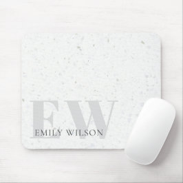 Mousepad Elegante Rustic Terrazzo Stone Cinza Name Monogram