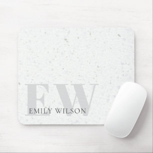 Mousepad Elegante Rustic Terrazzo Stone Cinza Name Monogram