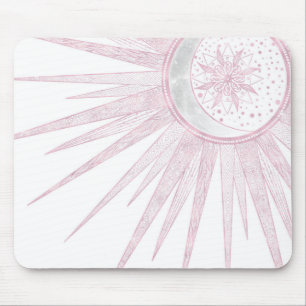 Mousepad Elegante Sun Moon Doodle Mandala White Design
