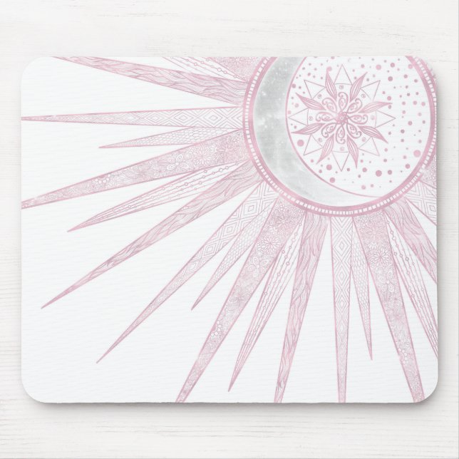 Mousepad Elegante Sun Moon Doodle Mandala White Design (Frente)