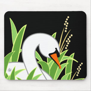 Mousepad Elegante Swan Em Fundo Preto