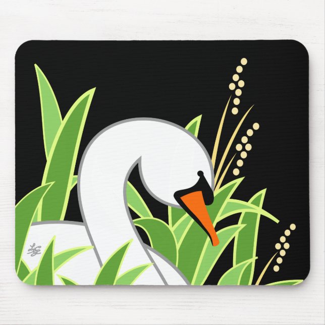 Mousepad Elegante Swan Em Fundo Preto (Frente)