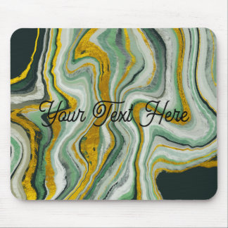Mousepad Elegante Textura de Ágata de Mármore Verde e Doura