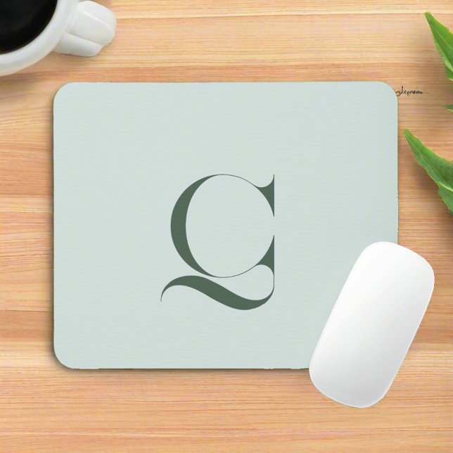 Mousepad Elegante Tipografia Sage Monograma Verde Inicial (Criador carregado)
