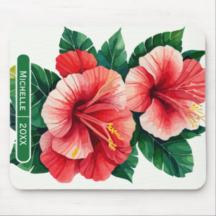 Mousepad Elegante Tropical Hawaii Hibiscus Monograma Verde