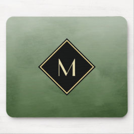 Mousepad Elegante Verde Esmagado Com Simples Monograma Dour