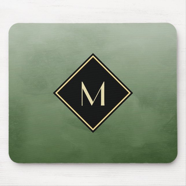 Mousepad Elegante Verde Esmagado Com Simples Monograma Dour (Frente)