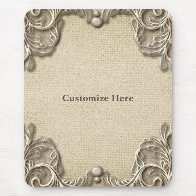 Mousepad Elegante Vintage Rústico Burel Renda Glam Ocidenta (Frente)