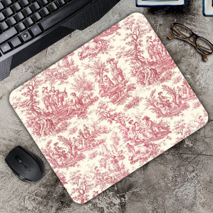 Mousepad Elegante vintage toile de jouy vermelha