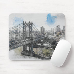 Mousepad Elegante Watercolor Brooklyn Bridge NYC