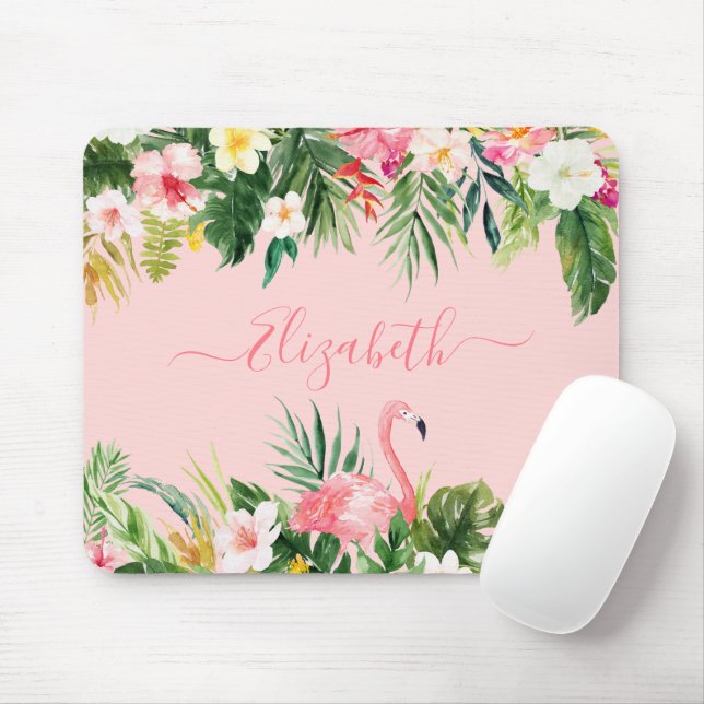 Mousepad Elegante Watercolor Tropical Floral Trendy Script (Com mouse)