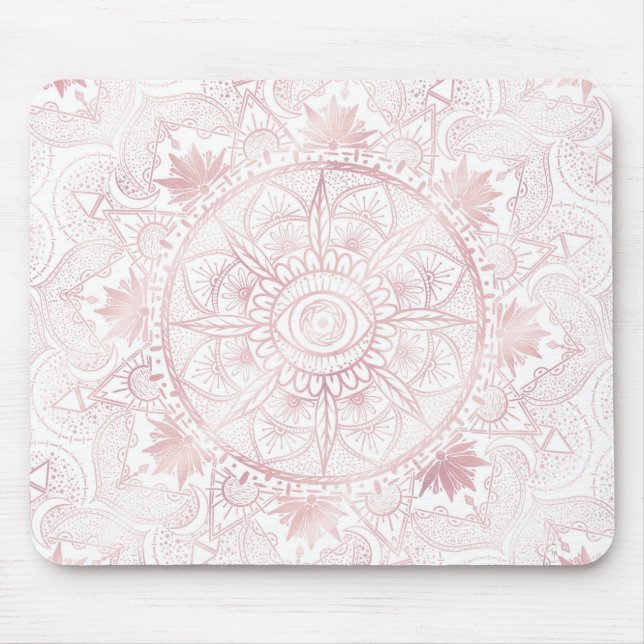 Mousepad Elegante White Rose Dourada Olho Sol Lua Mandala (Frente)