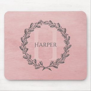 Mousepad Elegante Wreath Monograma Pad Rosa do Mouse
