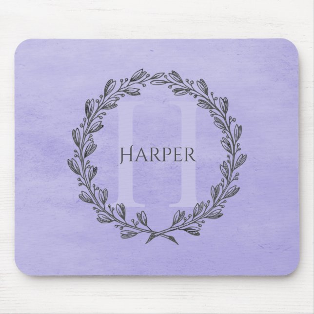 Mousepad Elegante Wreath Monograma | Roxo (Frente)