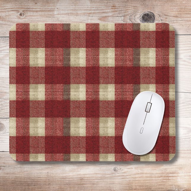 Mousepad Elegante Xadrez Burgundy Marfim Ferrugem Vermelho (Criador carregado)
