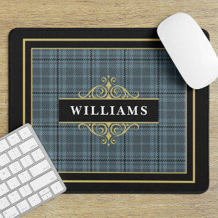 Mousepad Elegante Xadrez Preto Dourado e Cinza Monograma