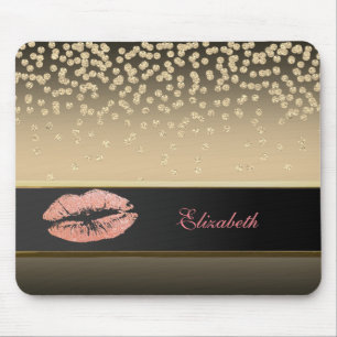 Mousepad Elegantes Diamantes Dourados - Lábios Brilhantes -