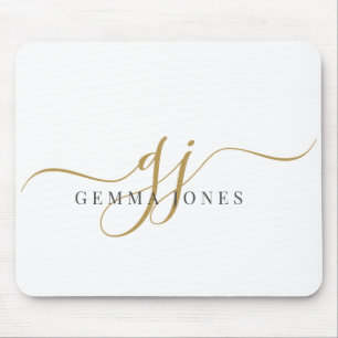 Mousepad Elegantes iniciais de monograma em ouro com nome e