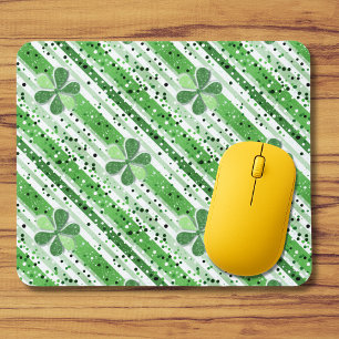Mousepad Elegantes Listras Brancas e Verdes Shamrock Brilho