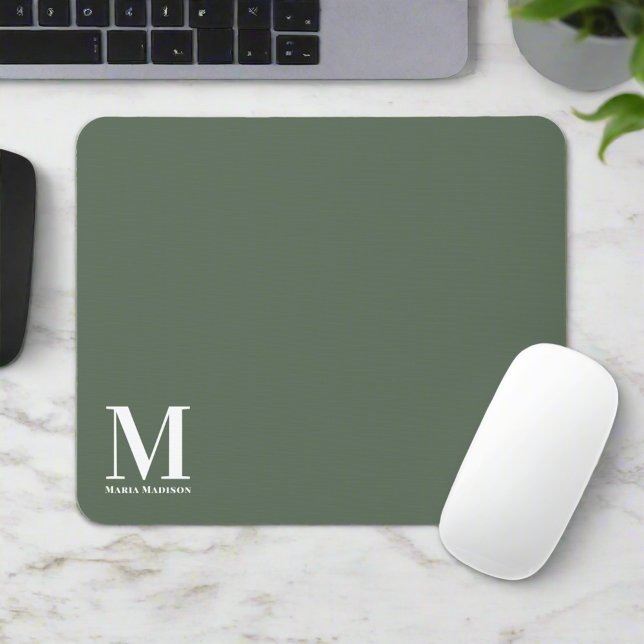 Mousepad Eletrônicos de Nome Inicial Verde de Sage Monogram (Criador carregado)