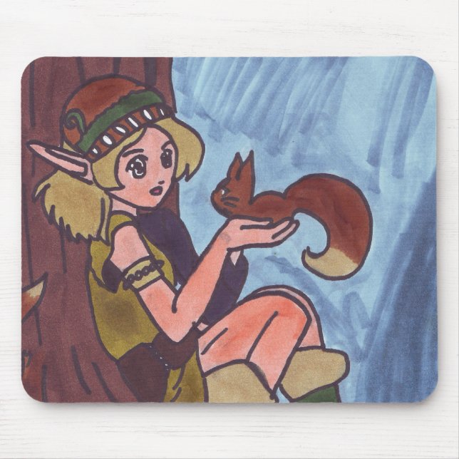 Mousepad Elfo De Madeira Com Esquilo (Frente)