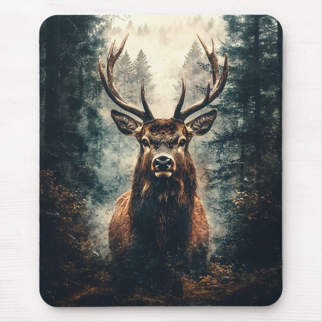Mousepad Elk Dramático na floresta (Frente)
