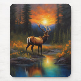 Mousepad Elk no Rocky Mountain Stream Linda Pintura