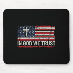 Mousepad Em Deus Confiamos - Cruz da Bandeira Vintage EUA P