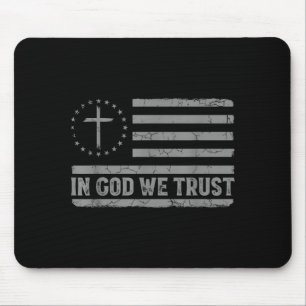 Mousepad Em Deus Confiamos Cruz de Jesus Bandeira EUA Fé Re