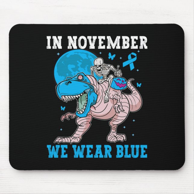 Mousepad Em novembro, Vestimos Blue Diabetes Trex Dino Kids (Frente)