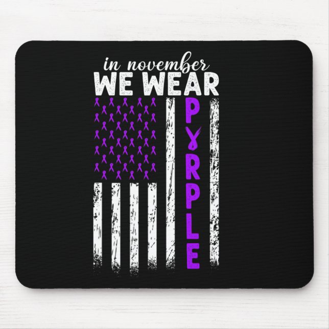 Mousepad Em novembro, Vestimos Câncer de pâncreas Roxo Usa  (Frente)