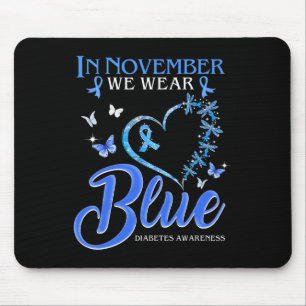 Mousepad Em novembro Vestimos Diabetes de Borboleta Azul