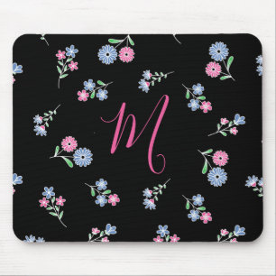 Mousepad Em Padrão Azul Rosa Inicial Monograma