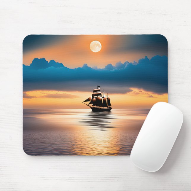 Mousepad Embarcação Clipper No Oceano Luar (Com mouse)