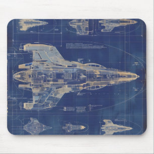 Mousepad Embarcação de Espaço do Diagrama de Vintagem Azul