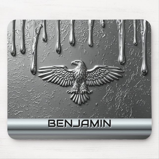 Mousepad Emblema de Águia de Metal Prateado Com Tinta Pinga (Frente)
