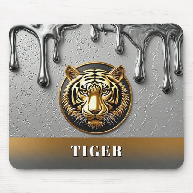 Mousepad Emblema de Tigre Dourado de Luxo 🐯 (Frente)