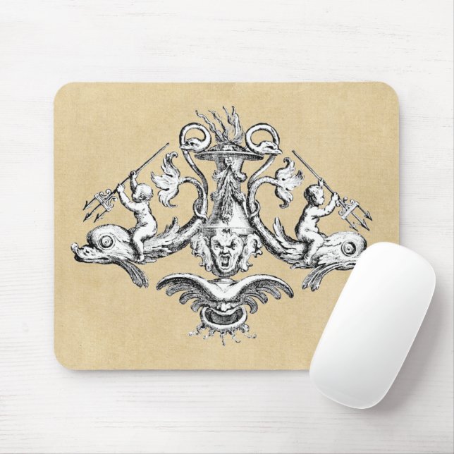 Mousepad Emblema náutico golfinho e Cherub (Com mouse)